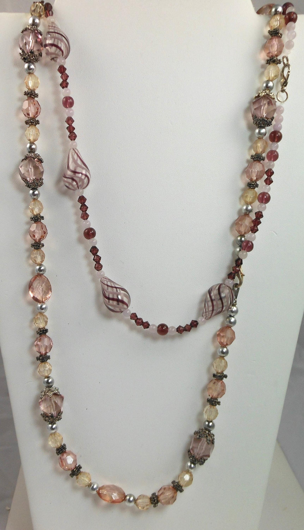 Handmade Crystal Art Glass Pink Purple Red Beaded Necklaces Vintage Collection