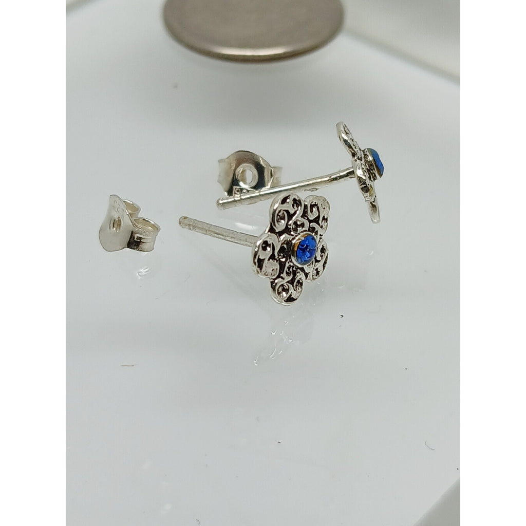 Vintage Estate Jewelry NOS .925 Sterling Silver Light Blue Crystal New Earrings - HoneyThomas.com