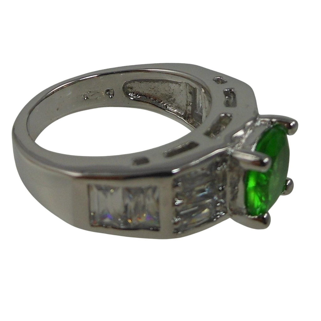 Vintage Sterling Silver Simulated Diamond Emerald Engagement Wedding Ring Band 7 - HoneyThomas.com