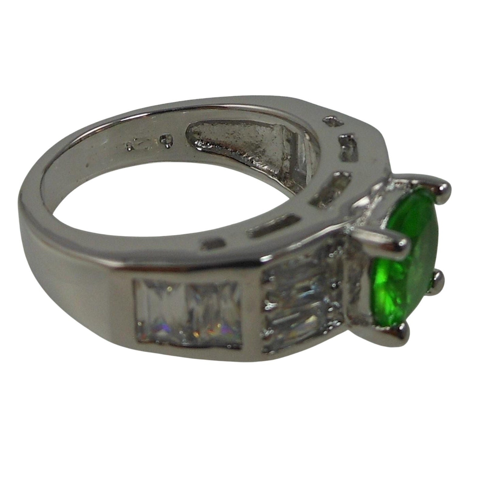 Vintage Sterling Silver Simulated Diamond Emerald Engagement Wedding Ring Band 7 - HoneyThomas.com