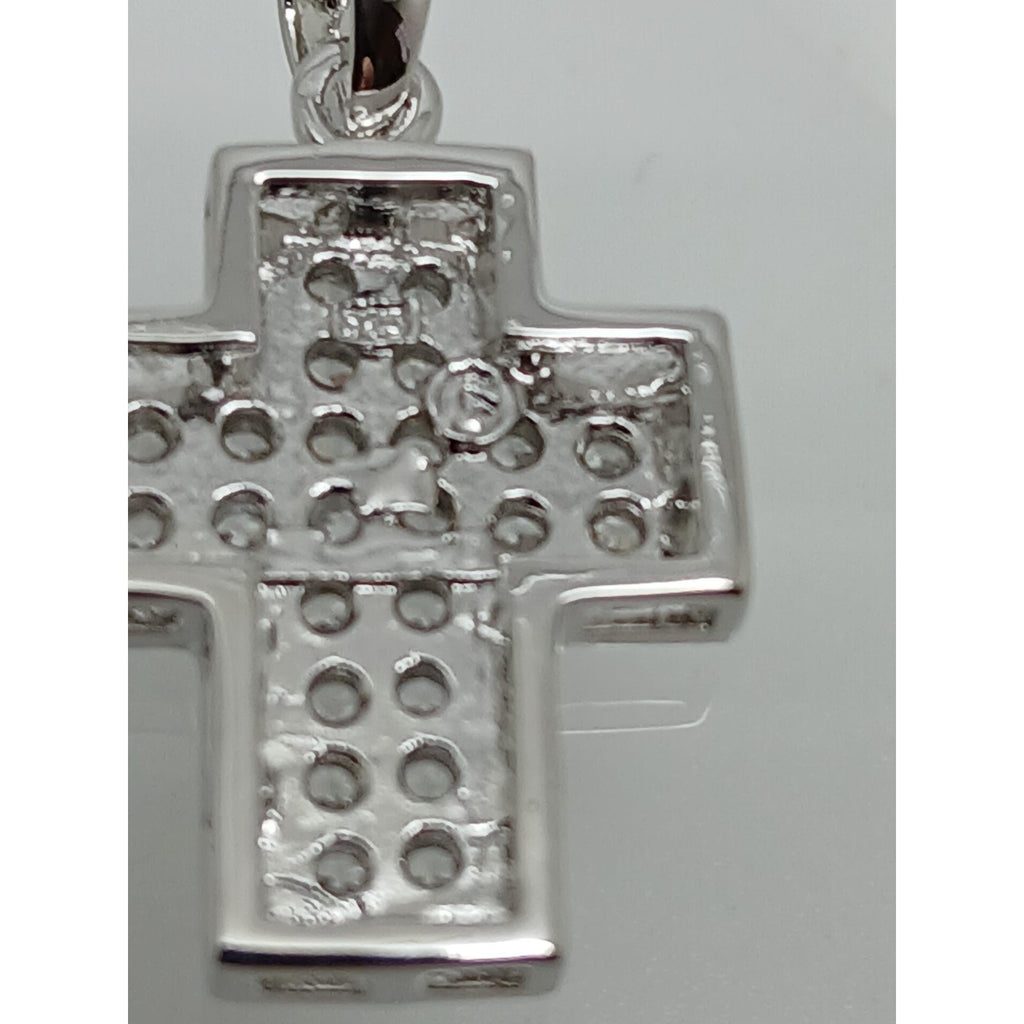 Elegant 90s Vintage Sterling Silver Cross Pendant with Sparkling White CZ Stones - HoneyThomas.com