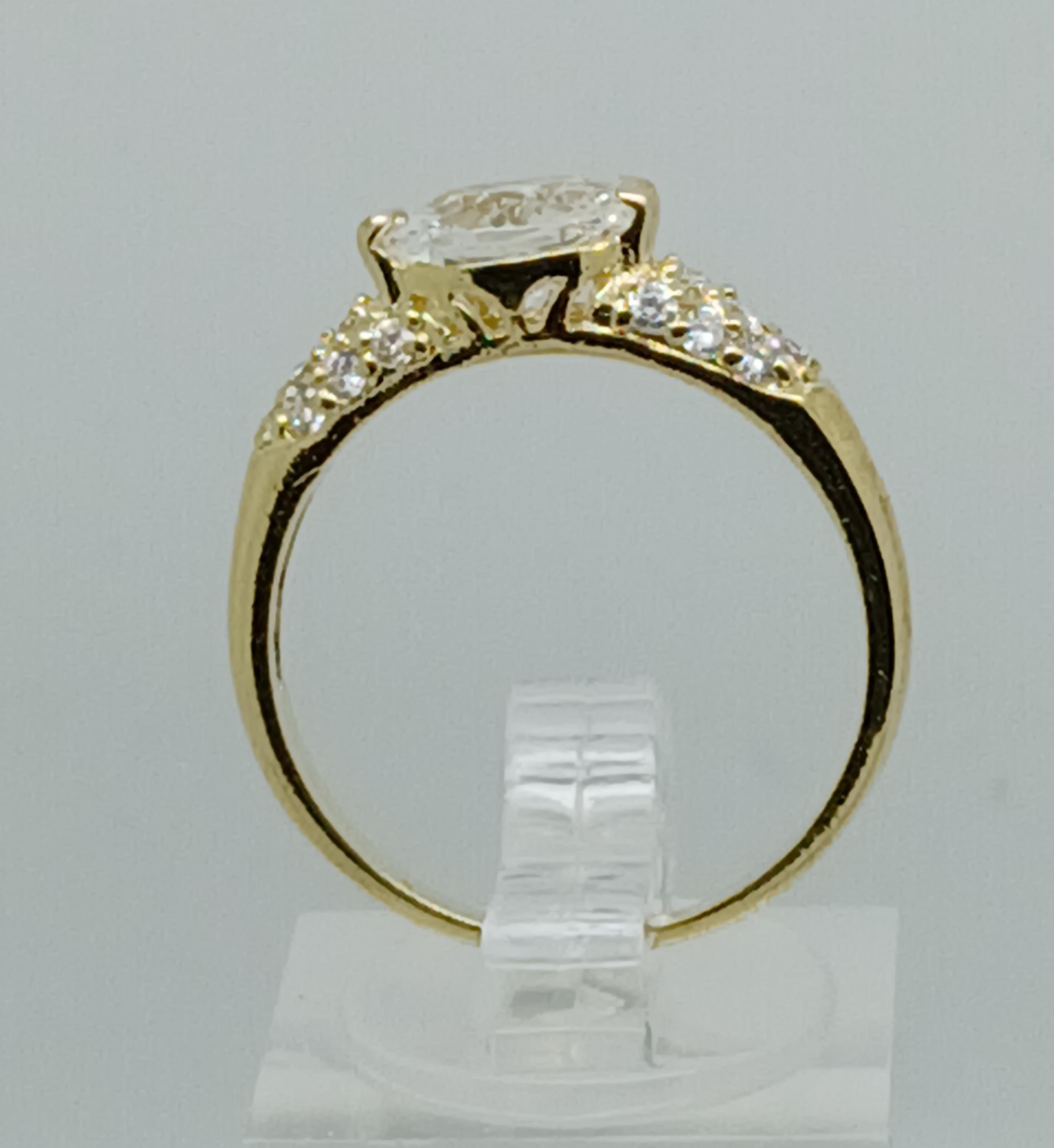 Vintage Gold Plated CZ Engagement Ring: Simulated Diamond Wedding Band, Size 8
