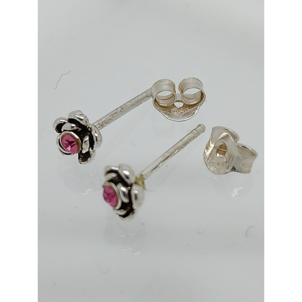 Vintage Estate Jewelry NOS .925 Sterling Silver Pink Rose Crystal Earrings - HoneyThomas.com