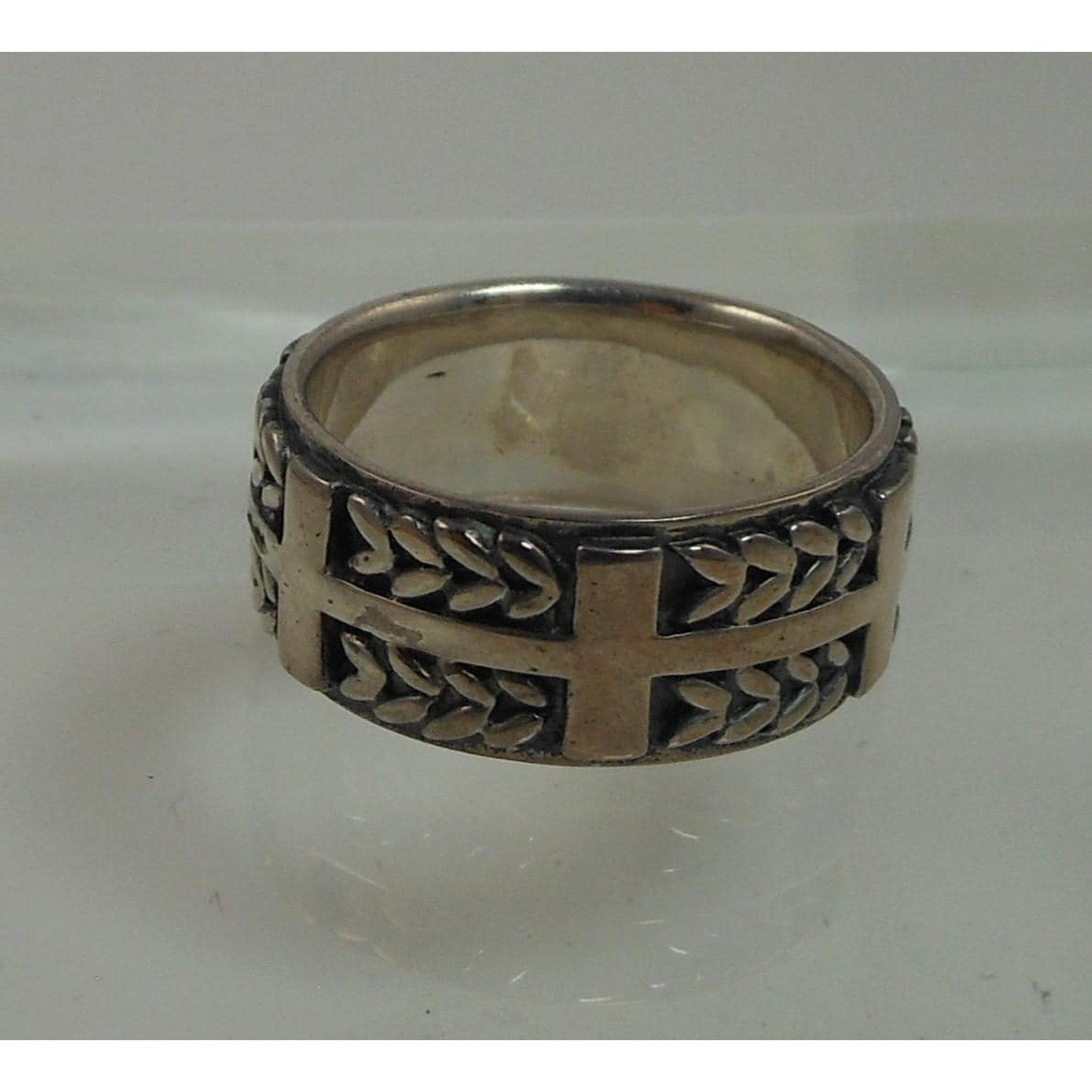 1990s Oxidized Sterling Silver Celtic Weave Cross Ring Rare Vintage Band Size 8