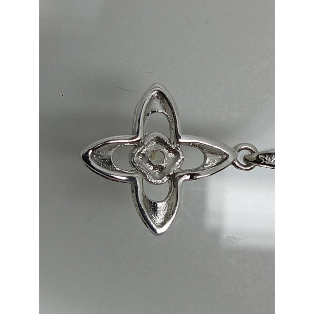 1990's Vintage Sterling Silver Simulated Diamond 4 Leaf Clover Pendant New Rare - HoneyThomas.com