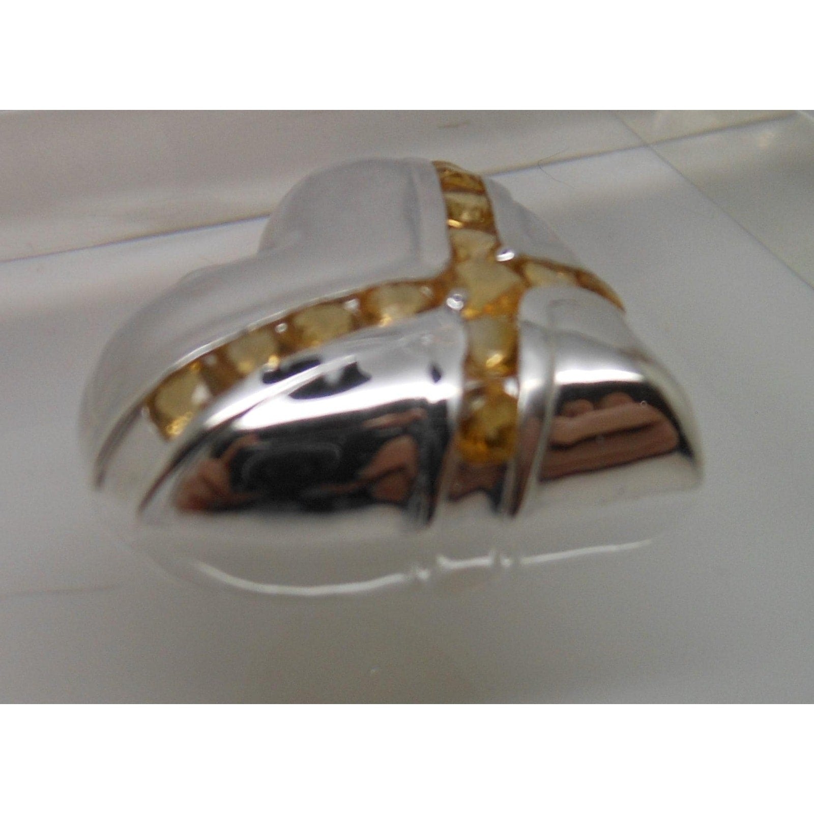 1990s Vintage Citrine Sterling Silver Gemstone Necklace Puff Heart Pendant Boxed - HoneyThomas.com