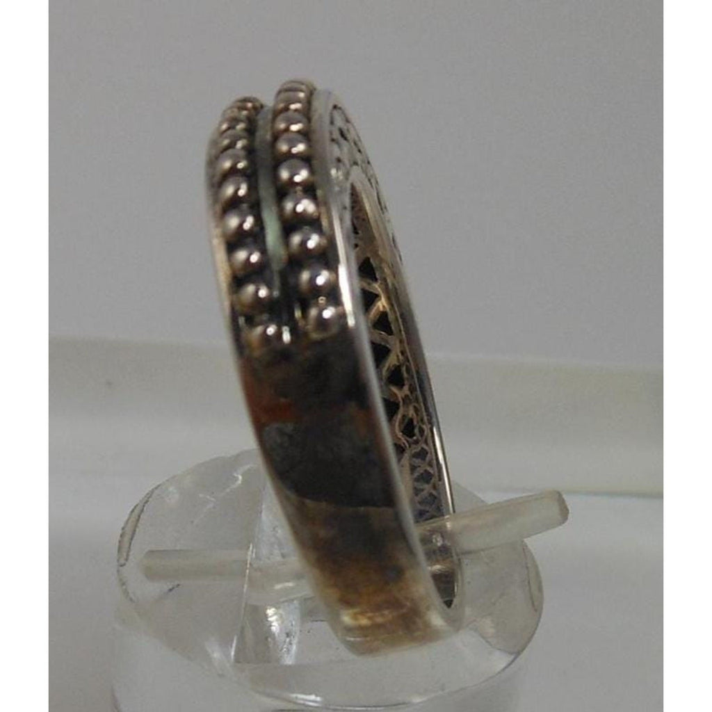 Vintage Oxidized Sterling Silver Beaded Bali Ring Stack Designer Signed SLV 7.25 - HoneyThomas.com