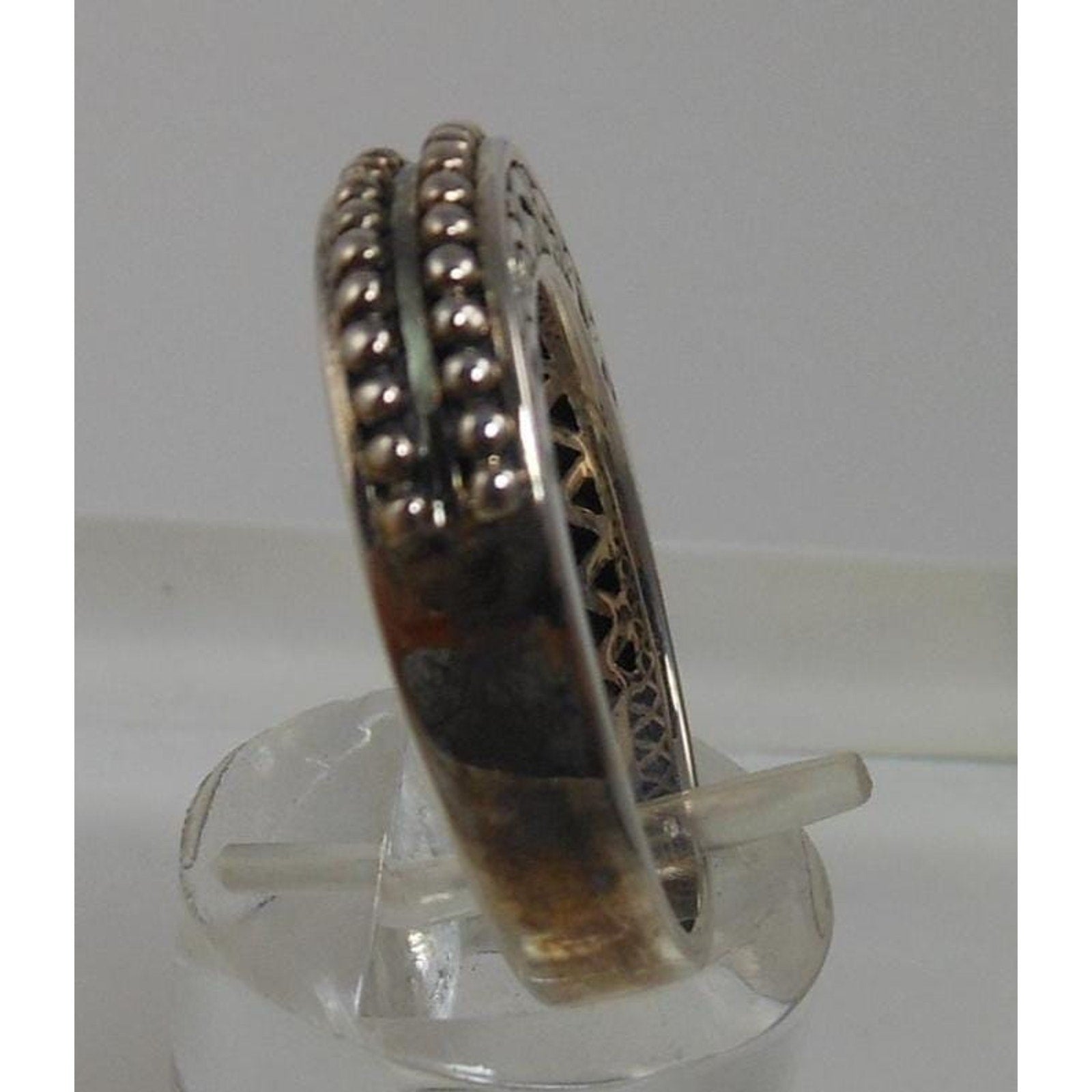 Vintage Oxidized Sterling Silver Beaded Bali Ring Stack Designer Signed SLV 7.25 - HoneyThomas.com
