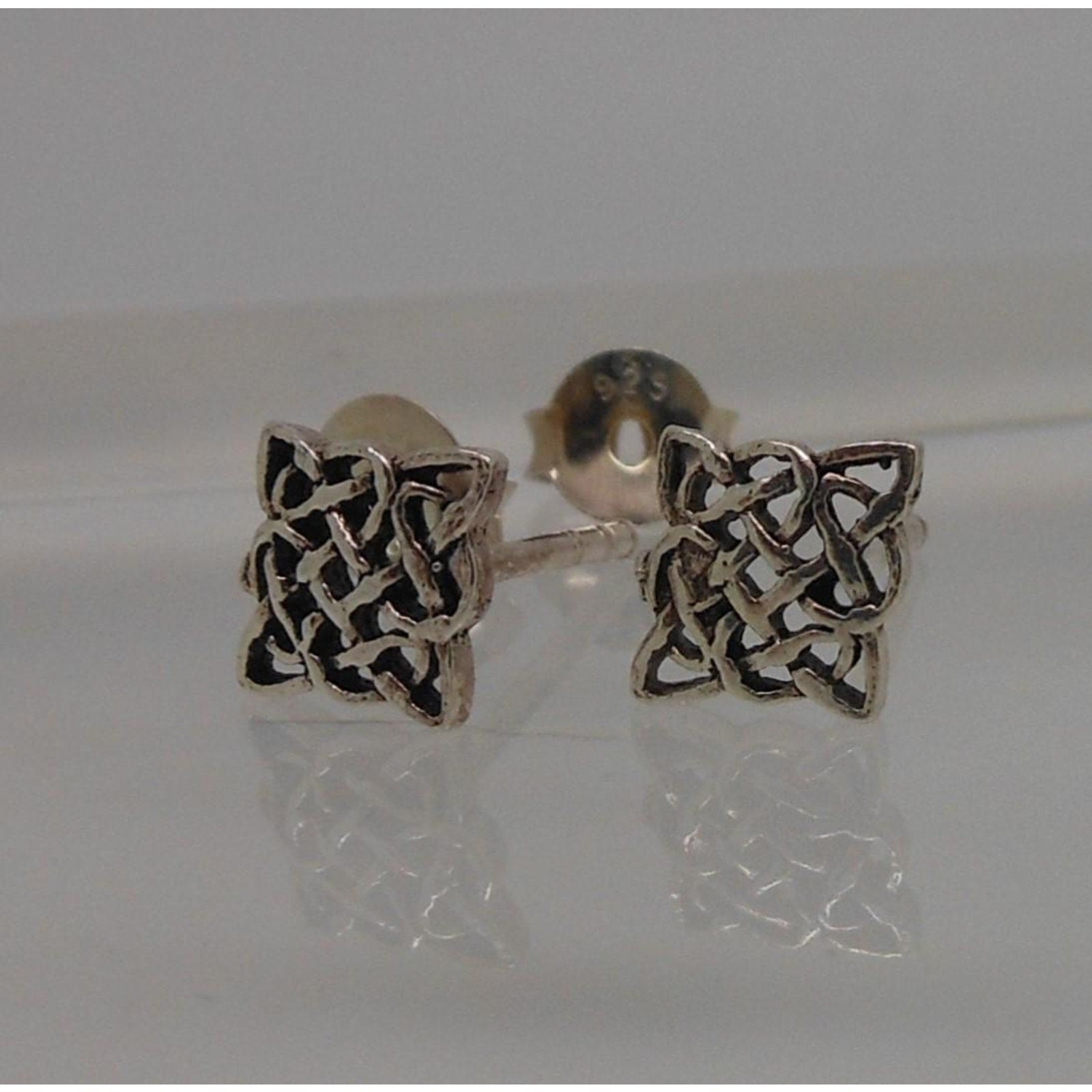 Unique Vintage Sterling Silver Celtic Symbol Stud Earrings - NOS from Thailand - HoneyThomas.com