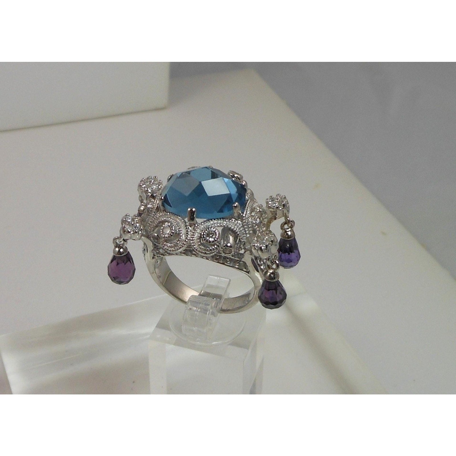 Vintage Sterling Silver 90s Glamour Cocktail Ring Huge Dramatic Statement Size 9 - HoneyThomas.com
