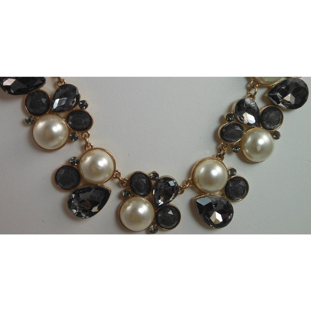 Elegant Vintage Faux Pearl Necklace with Gold and Grey Accents Statement Jewelry - HoneyThomas.com