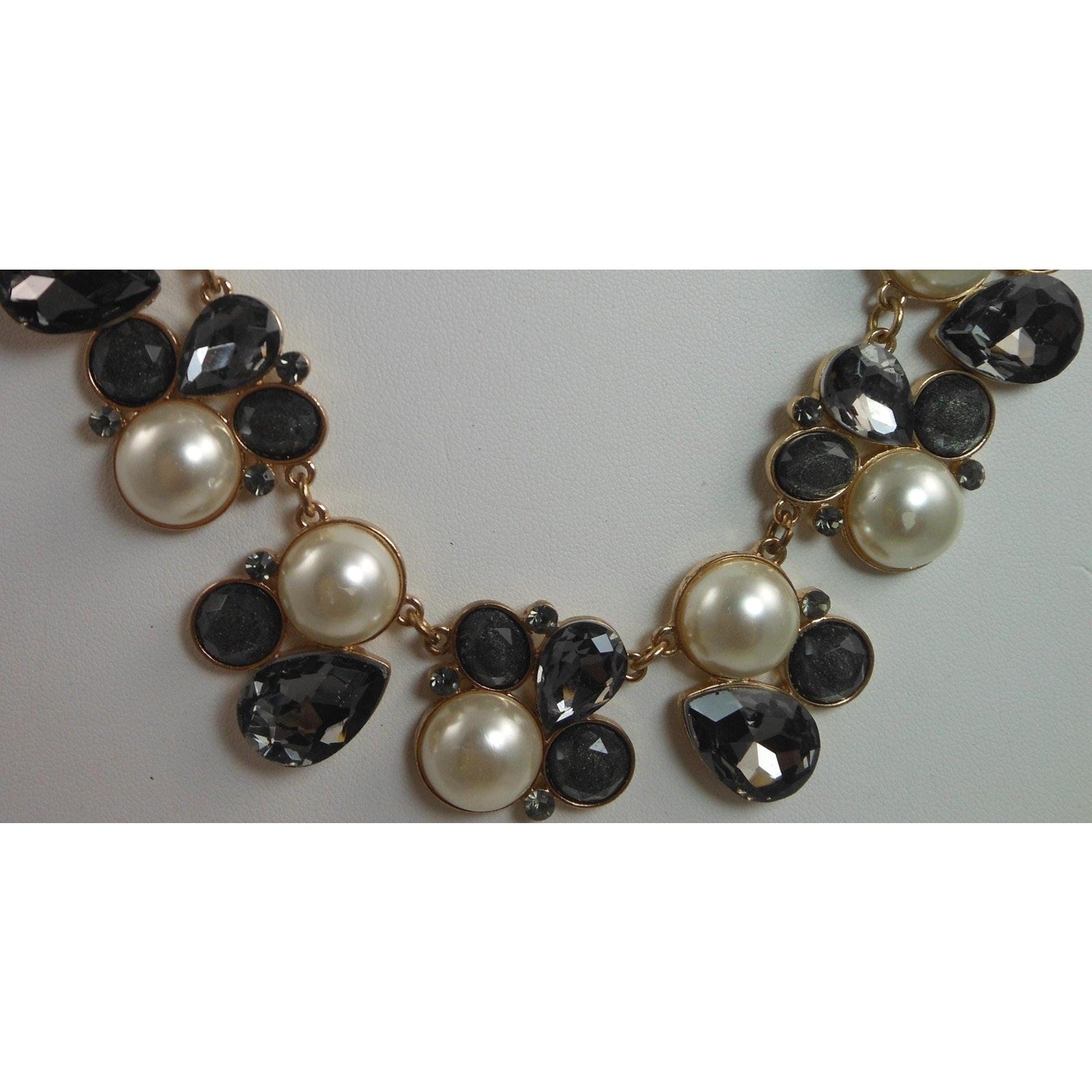 Elegant Vintage Faux Pearl Necklace with Gold and Grey Accents Statement Jewelry - HoneyThomas.com
