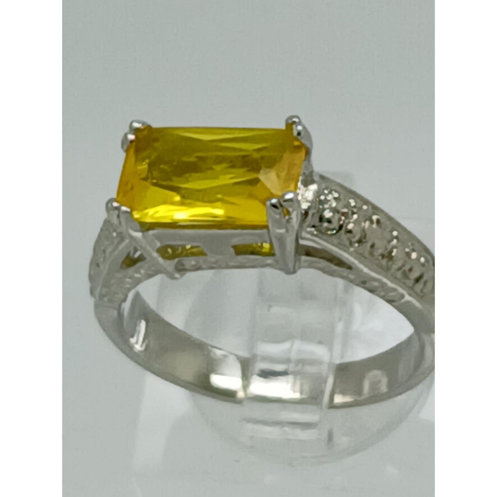 3CT Vintage Gold Plated Canary Yellow Radiant Sim Diamond CZ Engagement Ring 7 - HoneyThomas.com