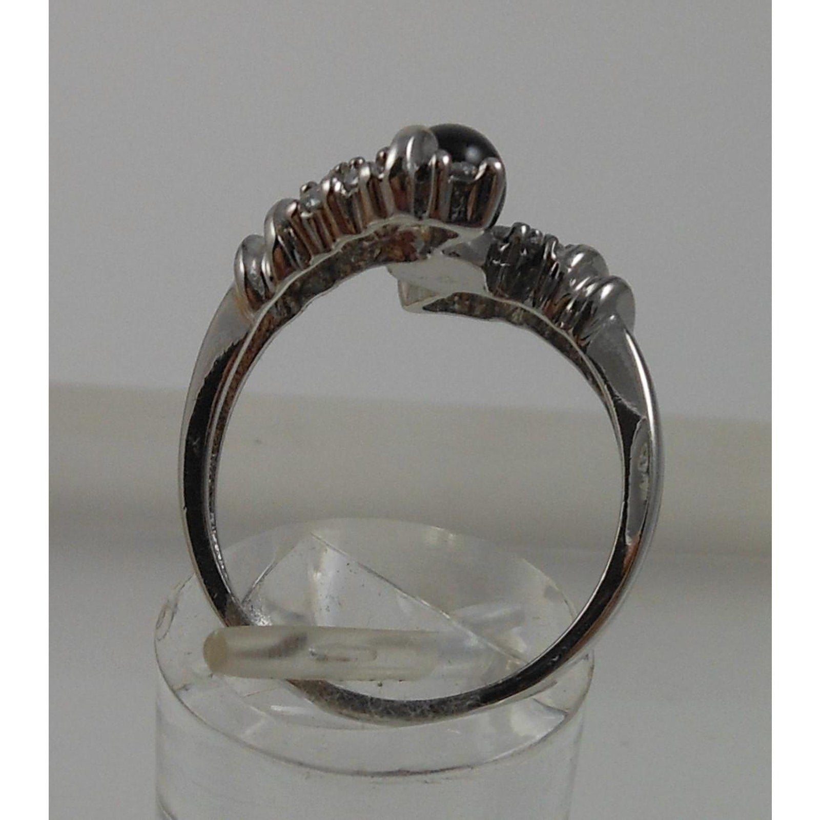 Vintage Black Onyx Bead Ring Sterling Silver 7.5 CZ Accent Bypass Band Thailand - HoneyThomas.com