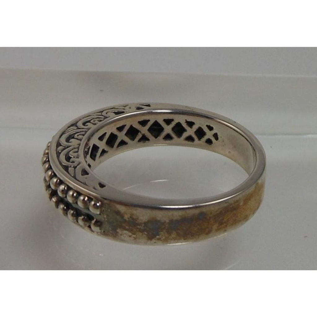 Vintage Oxidized Sterling Silver Beaded Bali Ring Stack Designer Signed SLV 7.25 - HoneyThomas.com