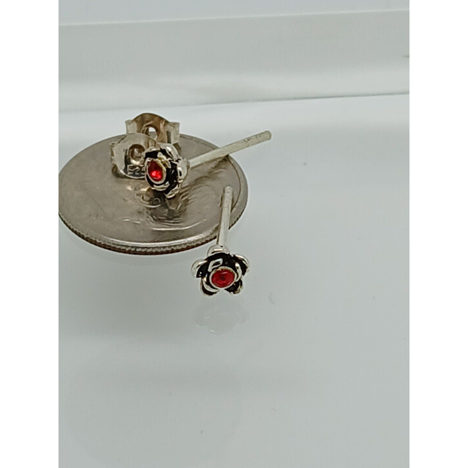 Vintage Estate Jewelry NOS .925 Sterling Silver Ruby Red Crystal Earrings - HoneyThomas.com