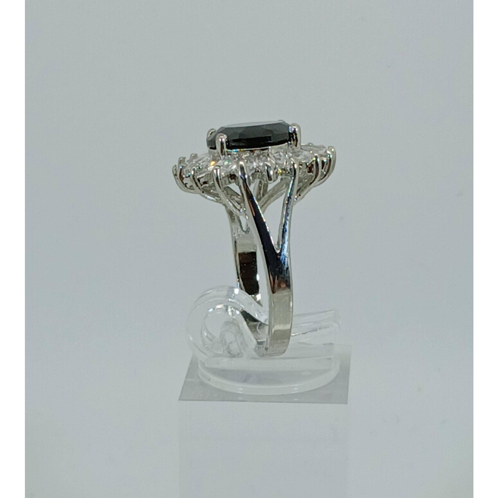Vintage Ring Size 6.25 Silver Tone White Gold GP Black CZ Cluster Cocktail NOS - HoneyThomas.com
