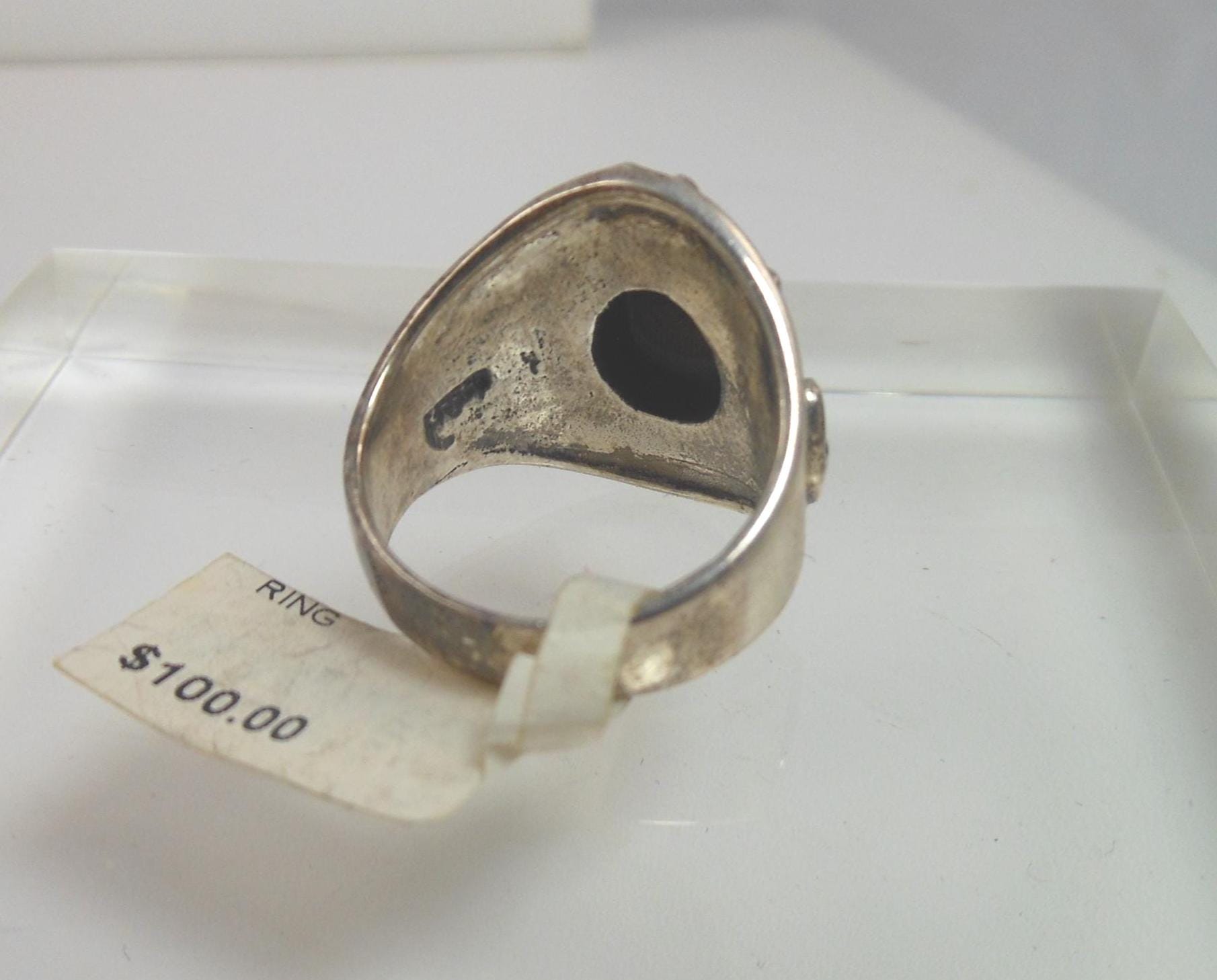 Vintage Oxidized Sterling Silver Carnelian Ring - Size 7.5