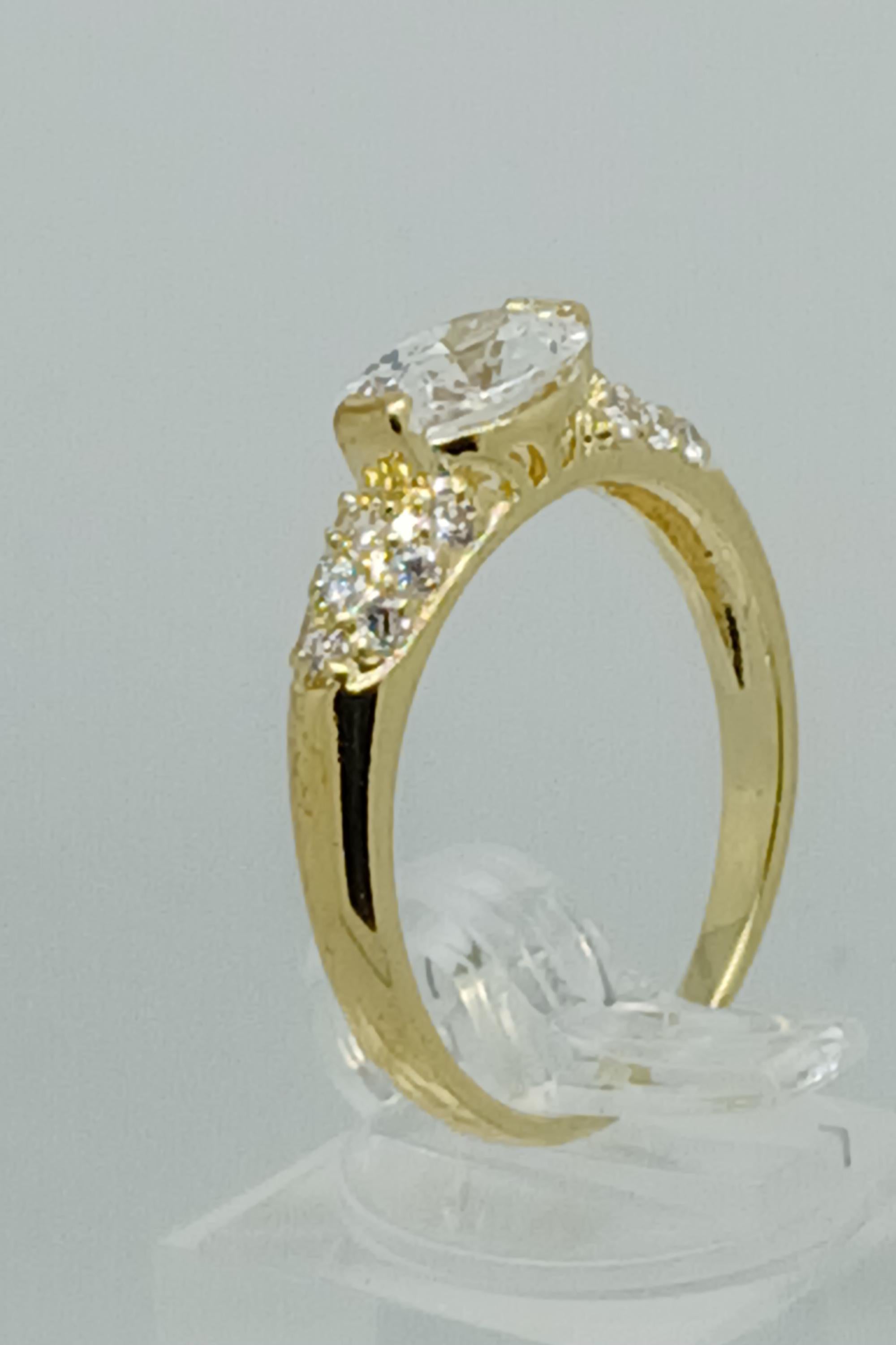 Vintage Gold Plated CZ Engagement Ring: Simulated Diamond Wedding Band, Size 8