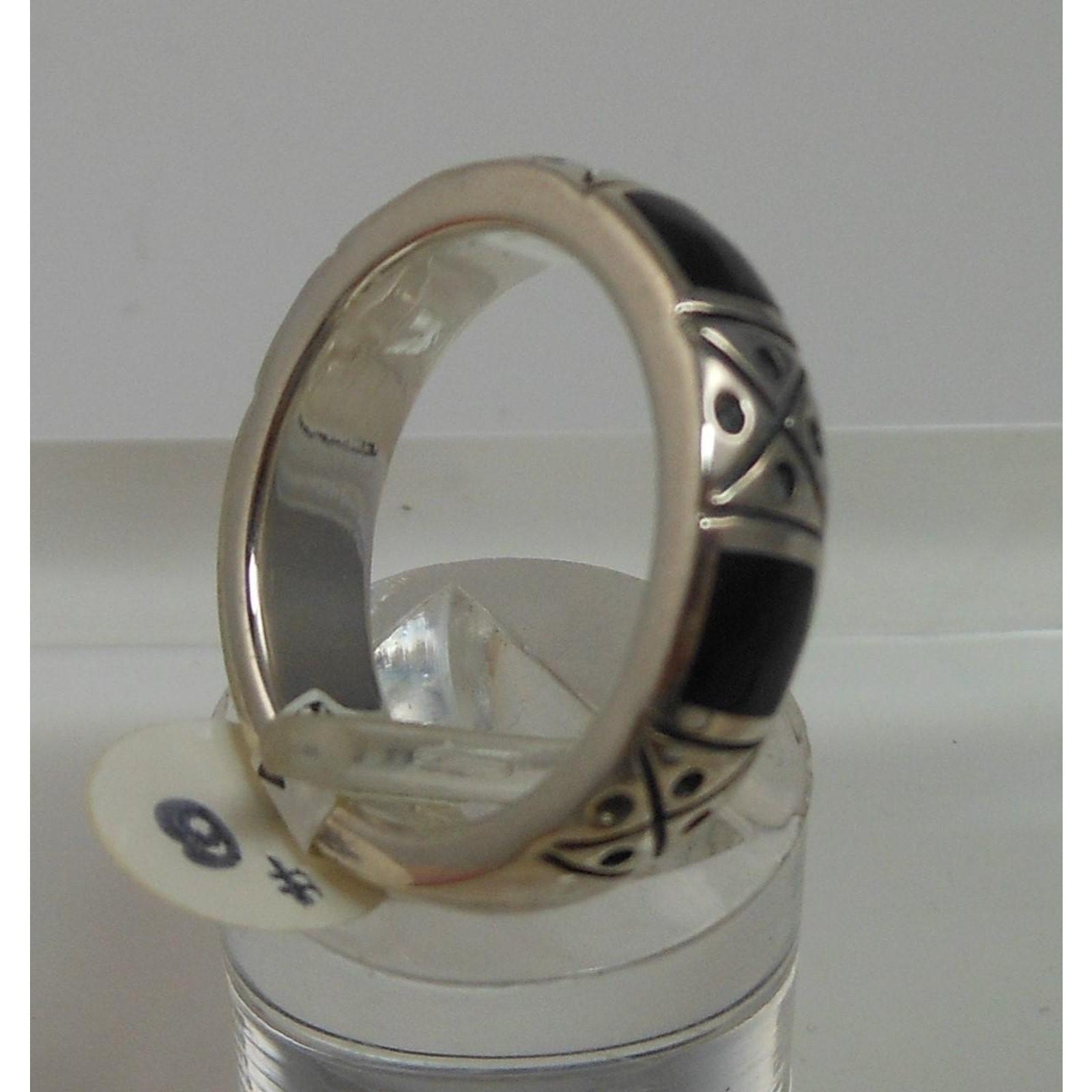 Vintage Black Sterling Silver Band Ring, Designer Signed, Size 6.25 - HoneyThomas.com