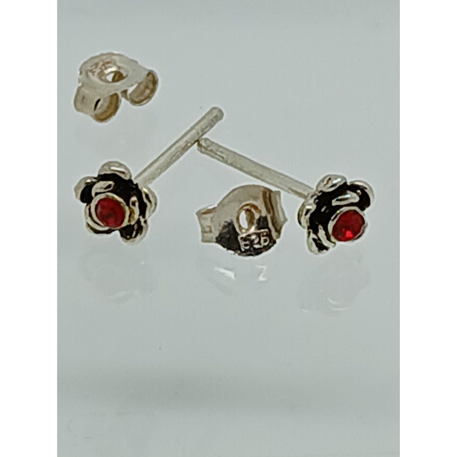 Vintage Estate Jewelry NOS .925 Sterling Silver Ruby Red Crystal Earrings - HoneyThomas.com