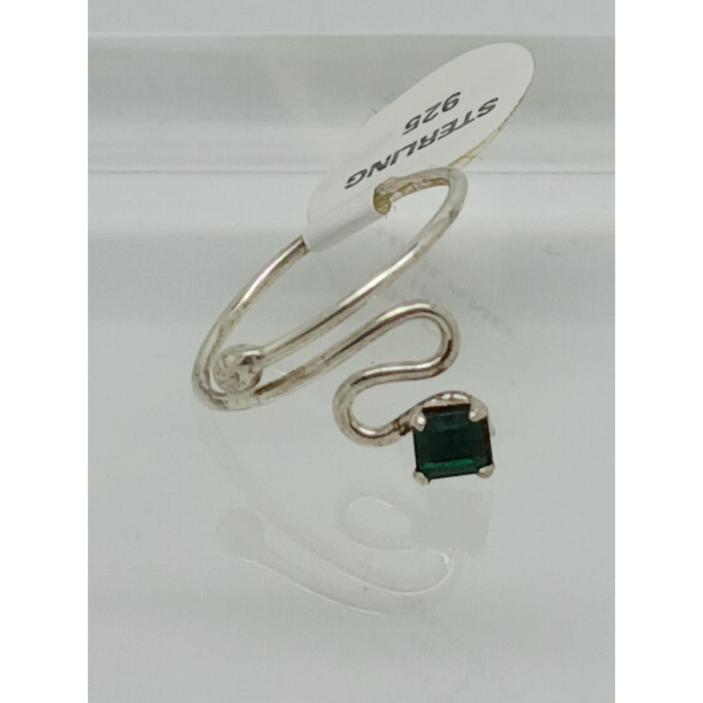 Swirly Emerald Green Crystal Rhinestone Toe Ring Adjustable Size Sterling Silver