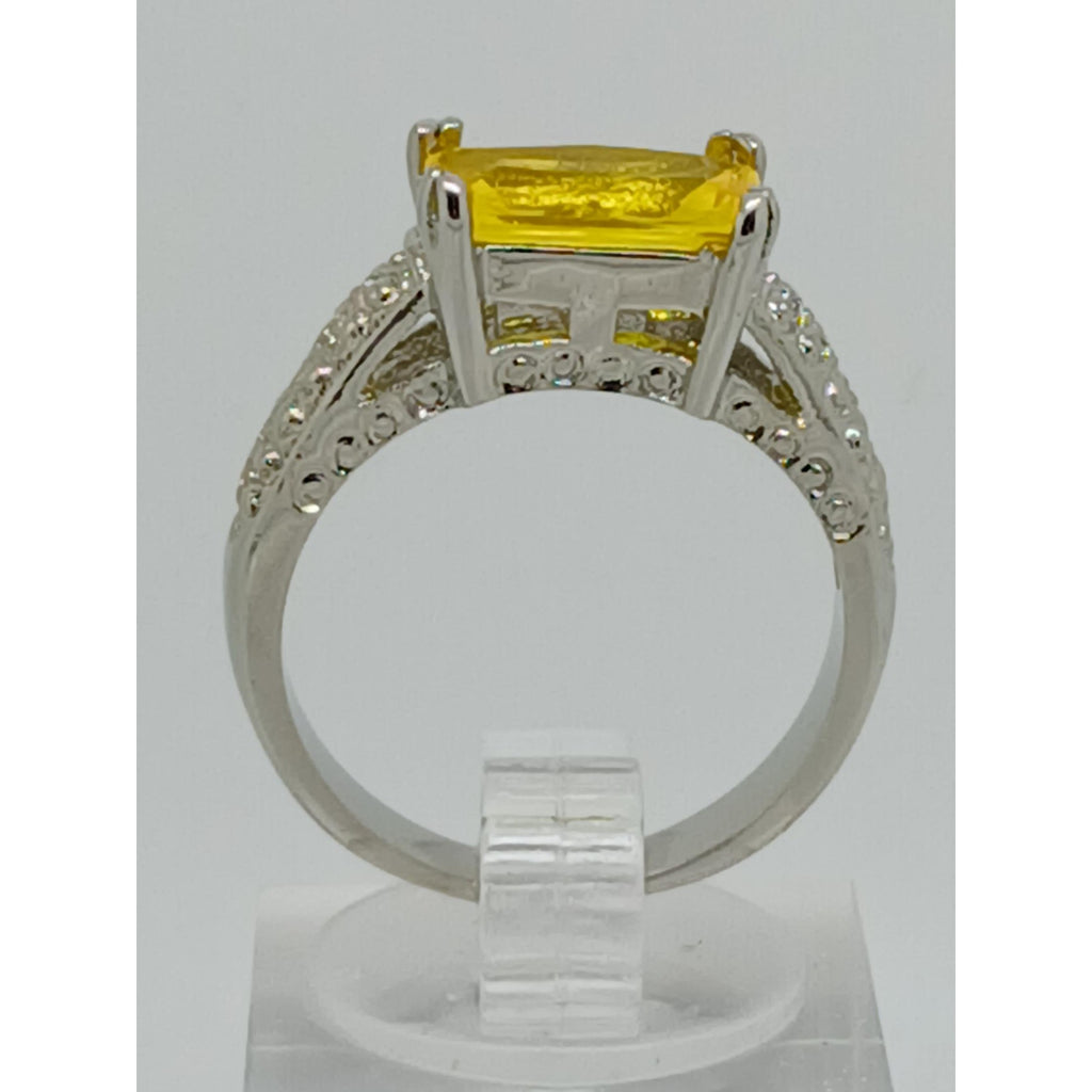 3CT Vintage Gold Plated Canary Yellow Radiant Sim Diamond CZ Engagement Ring 7
