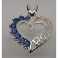 Vintage 1990's Beautiful Sterling Silver I Love Mom Necklace Pendant Sapphire CZ - HoneyThomas.com