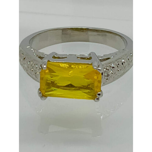 3CT Vintage Gold Plated Canary Yellow Radiant Sim Diamond CZ Engagement Ring 7 - HoneyThomas.com