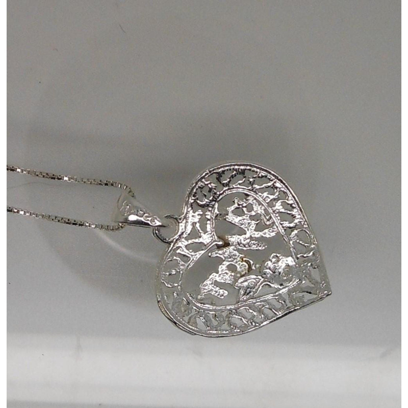 Vintage 1990s Sterling Silver Mom Heart Pendant Necklace 18 Box Chain - HoneyThomas.com