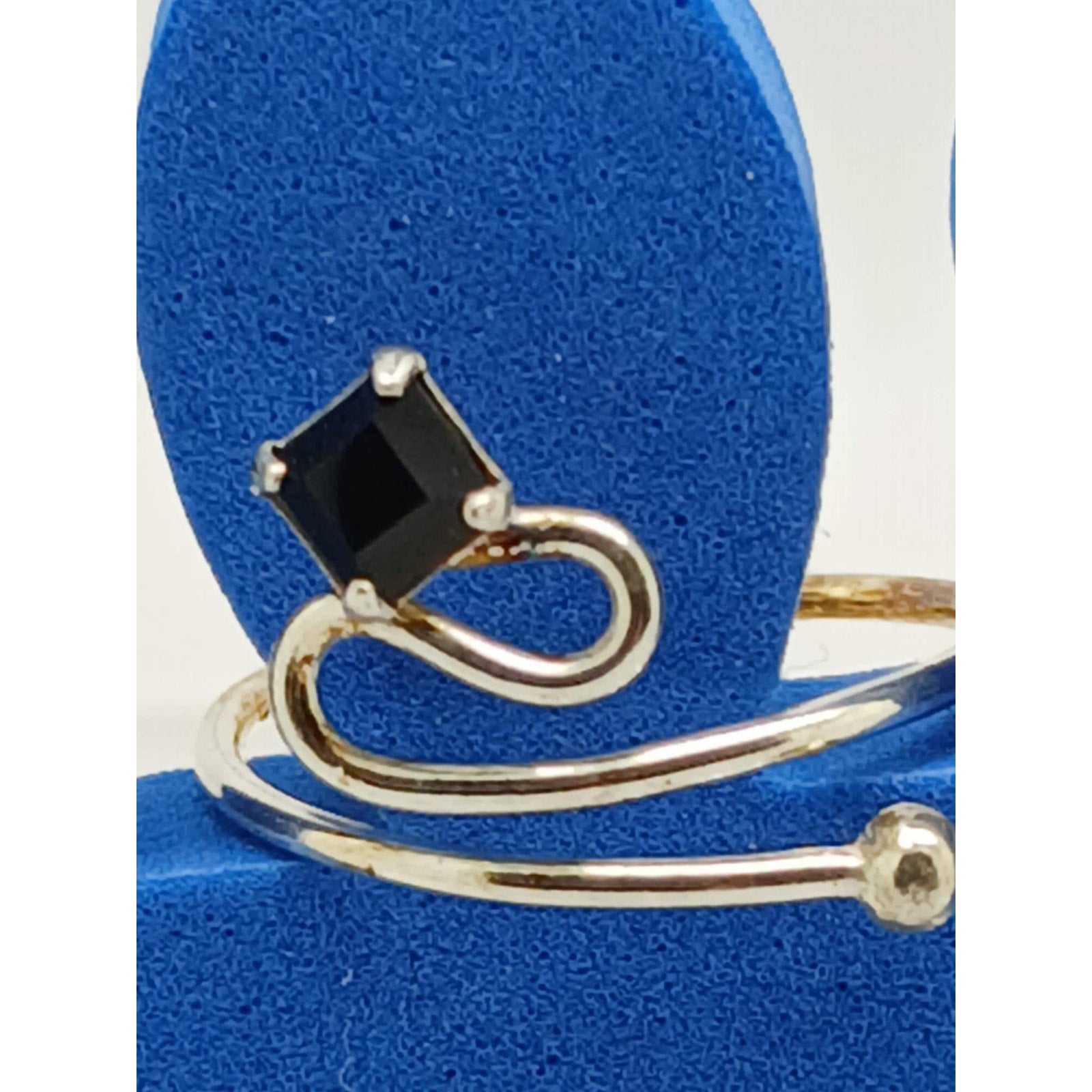 Sexy Swirly Black Crystal Rhinestone Toe Ring Adjustable Size Sterling Silver