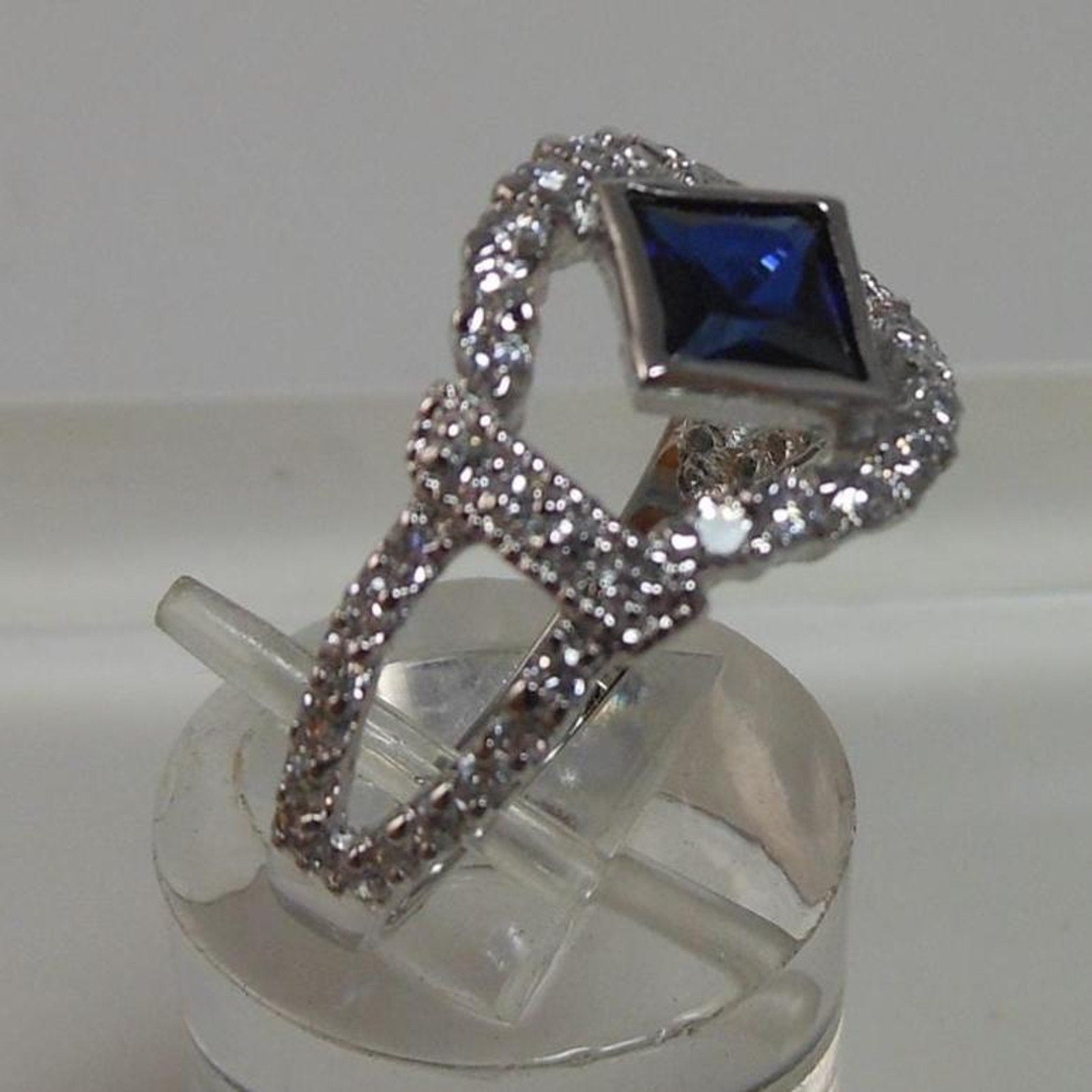 Vintage Sterling Silver Ring: Simulated Diamond & Sapphire Accents, Size 7 - HoneyThomas.com