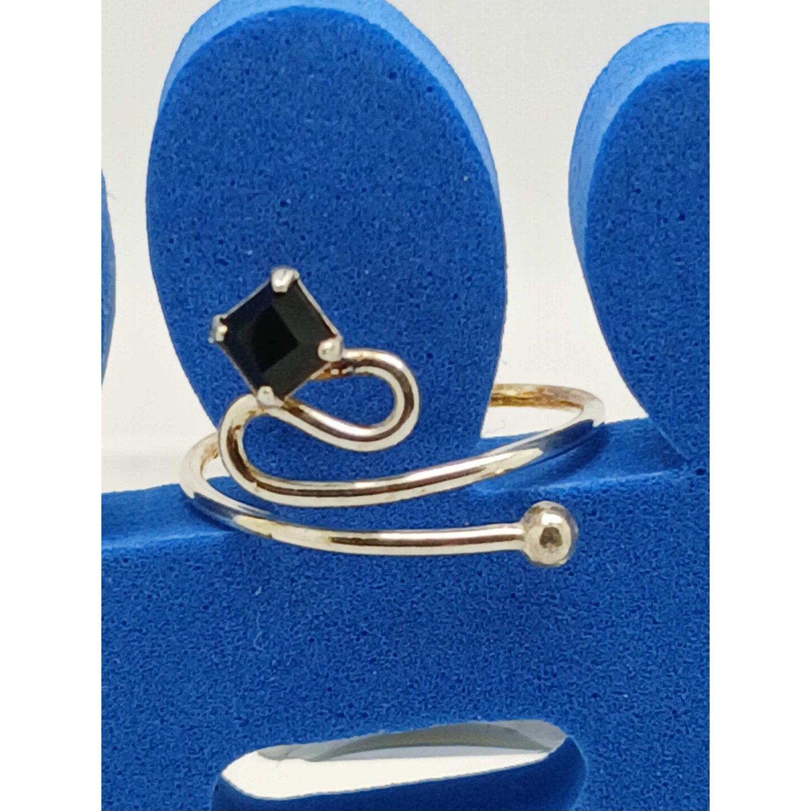 Sexy Swirly Black Crystal Rhinestone Toe Ring Adjustable Size Sterling Silver