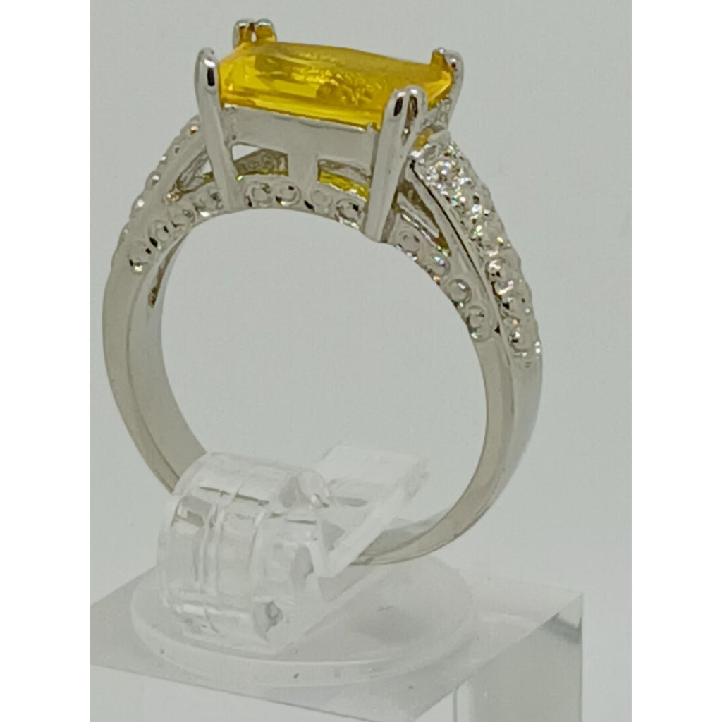 3CT Vintage Gold Plated Canary Yellow Radiant Sim Diamond CZ Engagement Ring 8 - HoneyThomas.com