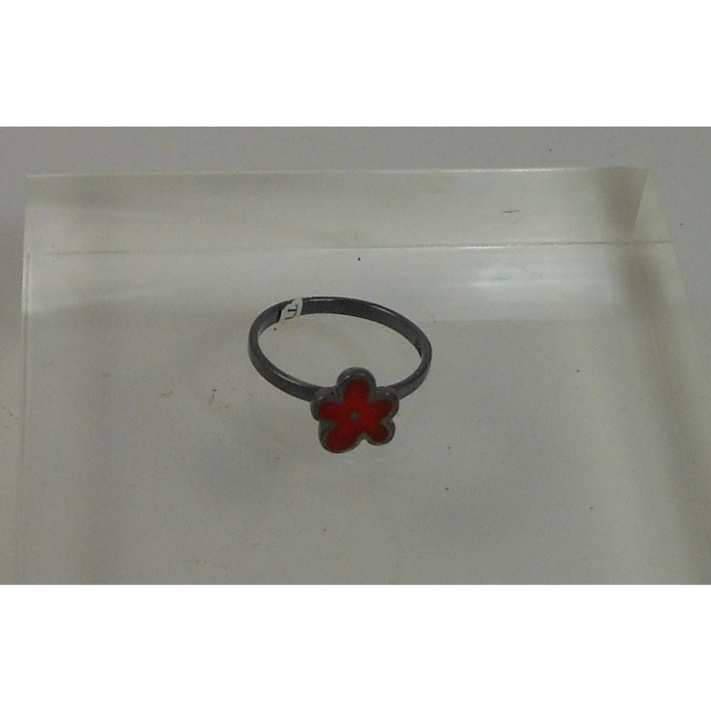 Fun Vibrant Red Flower Ring in Oxidized Sterling Silver - Size 8 - Enamel Resin - HoneyThomas.com