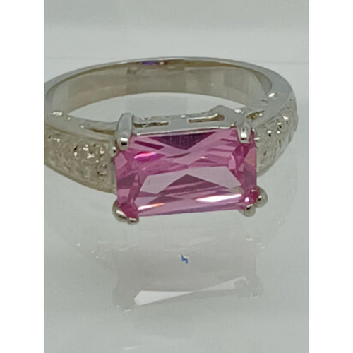 3CT Vintage Gold GP Fancy Pink Radiant Cut Sim Diamond CZ Engagement Ring Size 8