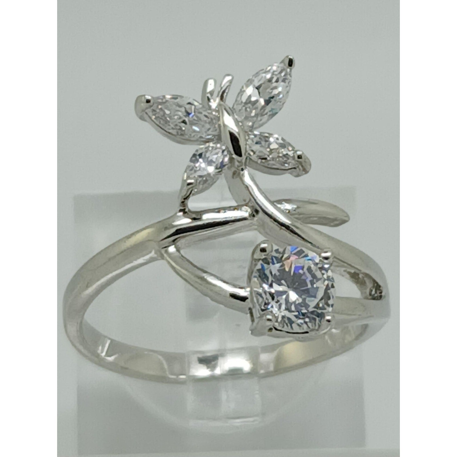 Vintage White Gold GP Round Marquise Cut Sim Diamond CZ Butterfly Ring Size 8.5 - HoneyThomas.com