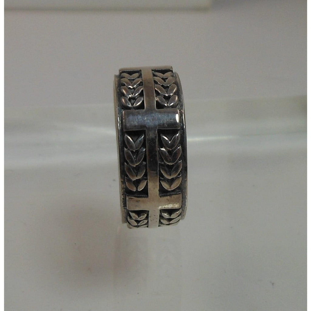 1990s Oxidized Sterling Silver Celtic Weave Cross Ring Rare Vintage Band Size 8