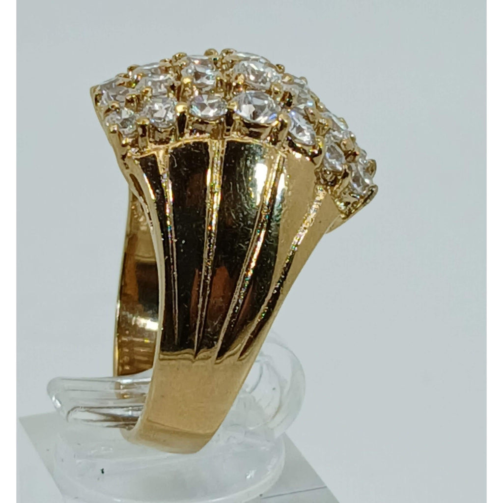 1990's Gold Vermeil Sterling Silver Sim Diamond Cluster Cocktail Ring Size 7 - HoneyThomas.com