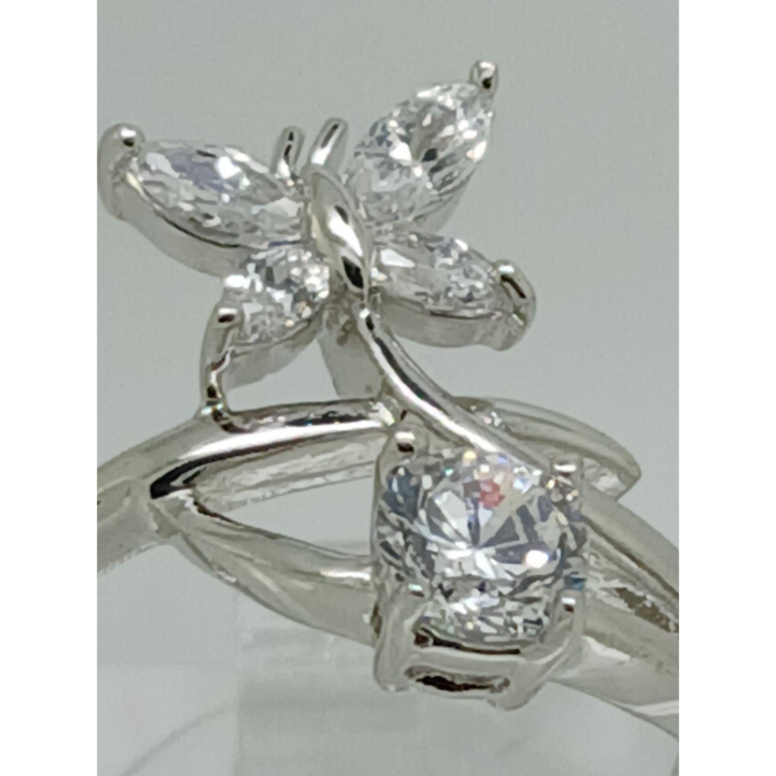 Vintage White Gold GP Round Marquise Cut Sim Diamond CZ Butterfly Ring Size 7.75
