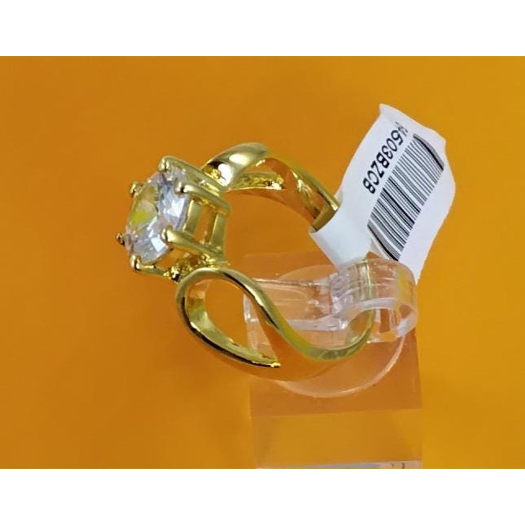 1990s Gold Plated 3.25 CT Size 9 Solitaire Engagement Cocktail Sim Diamond Ring