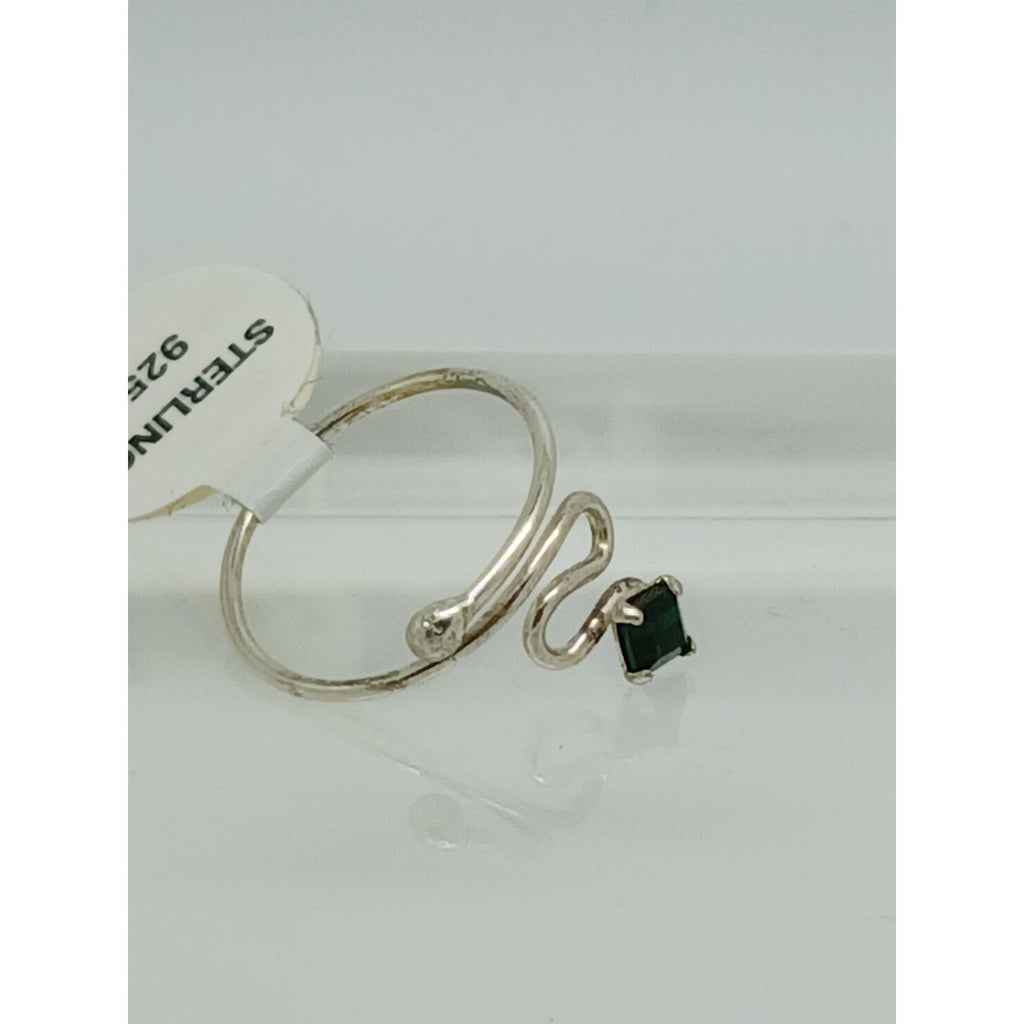 Swirly Emerald Green Crystal Rhinestone Toe Ring Adjustable Size Sterling Silver