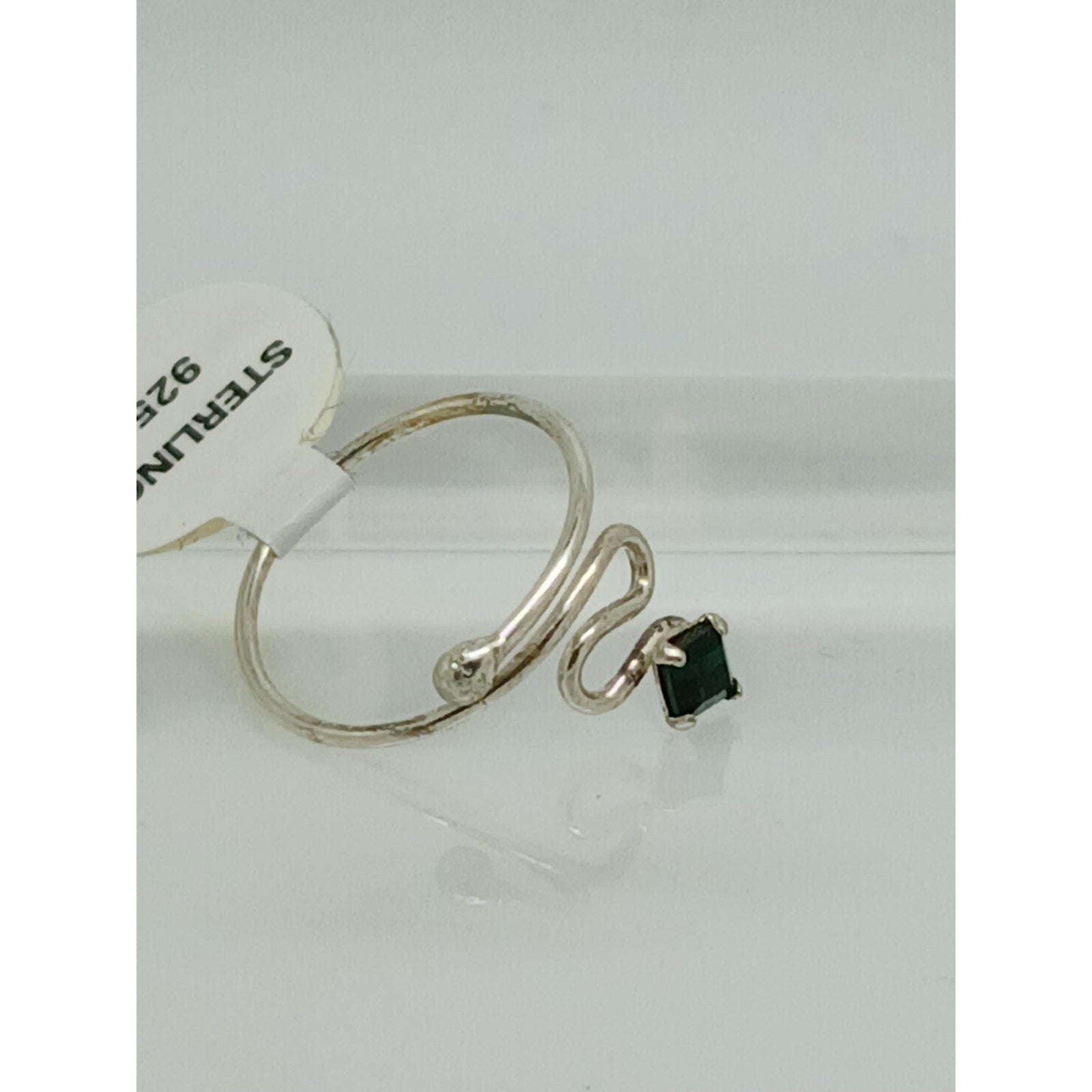 Swirly Emerald Green Crystal Rhinestone Toe Ring Adjustable Size Sterling Silver