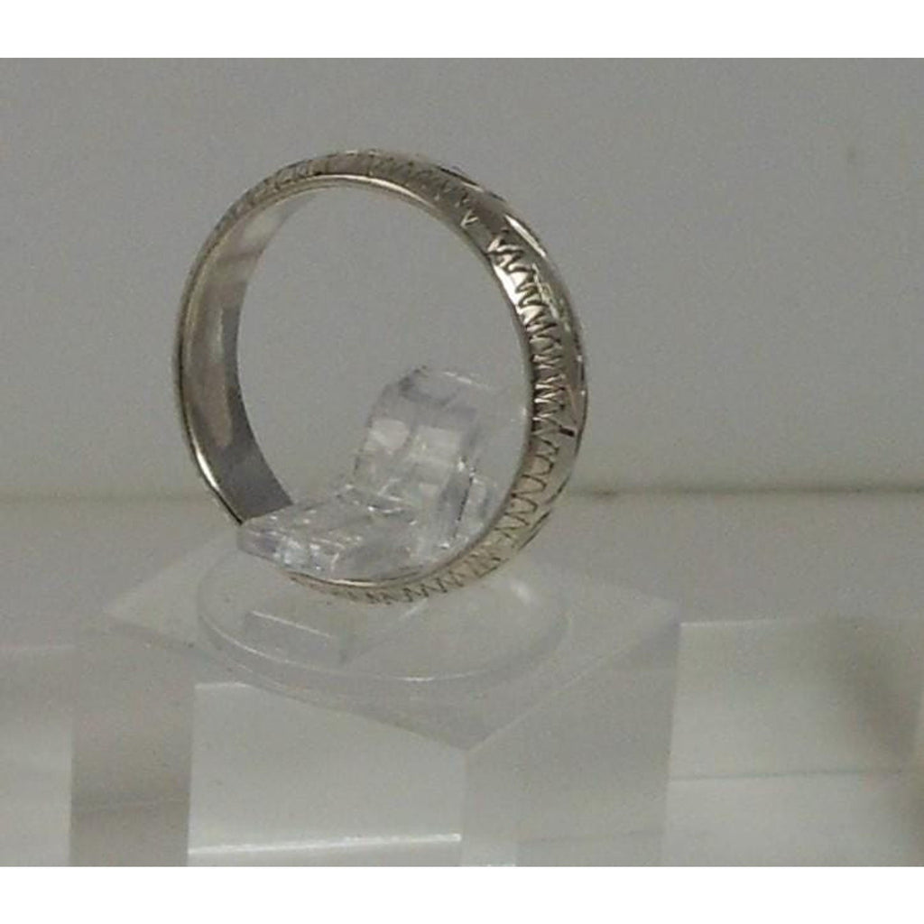 925 Sterling Silver Handcrafted Diamond-Cut Ring Size 5 Vintage Thailand 2.7g 4m - HoneyThomas.com