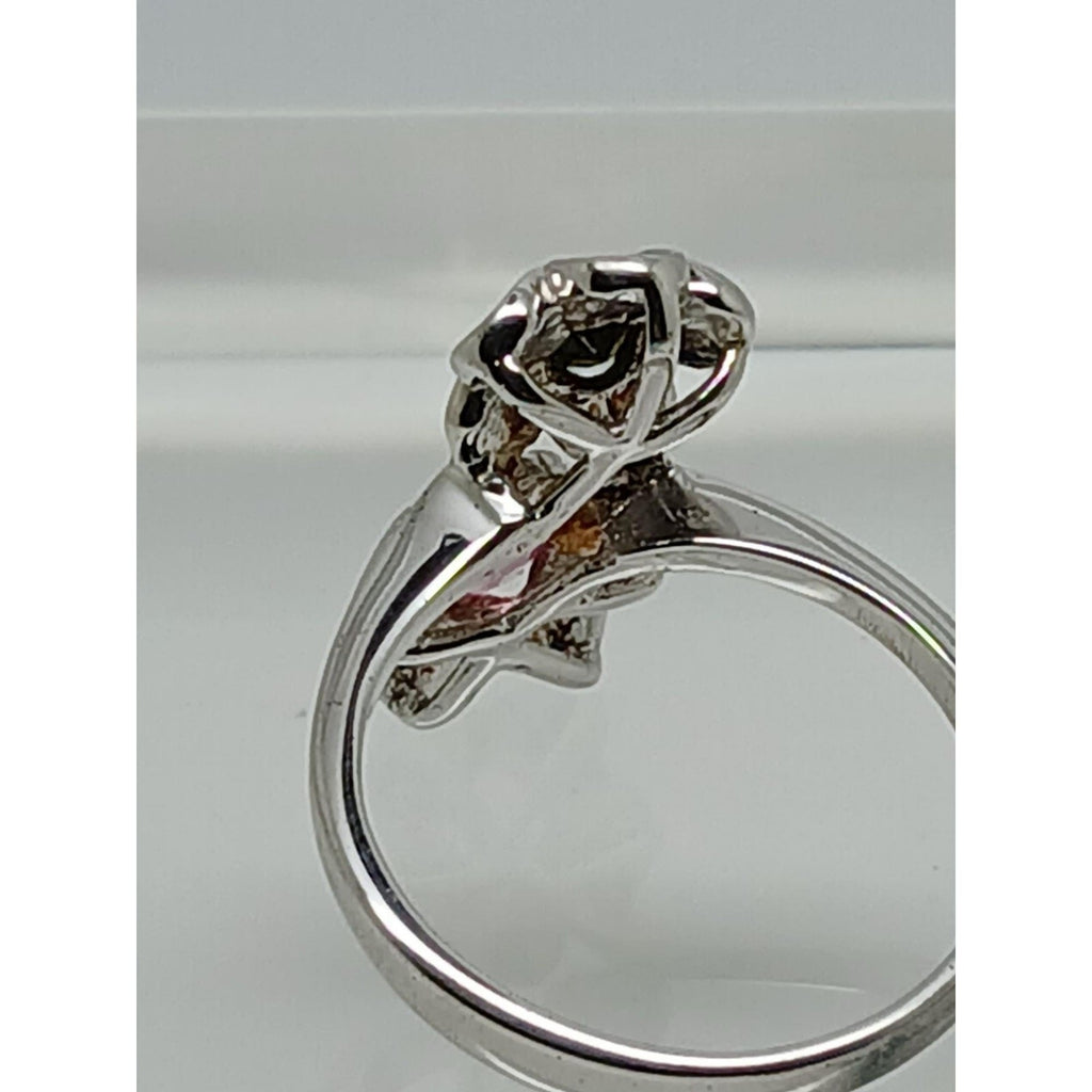1990's Vintage Sterling Silver Flower Bypass Ring Pink & Green Tourmaline Size 7 - HoneyThomas.com