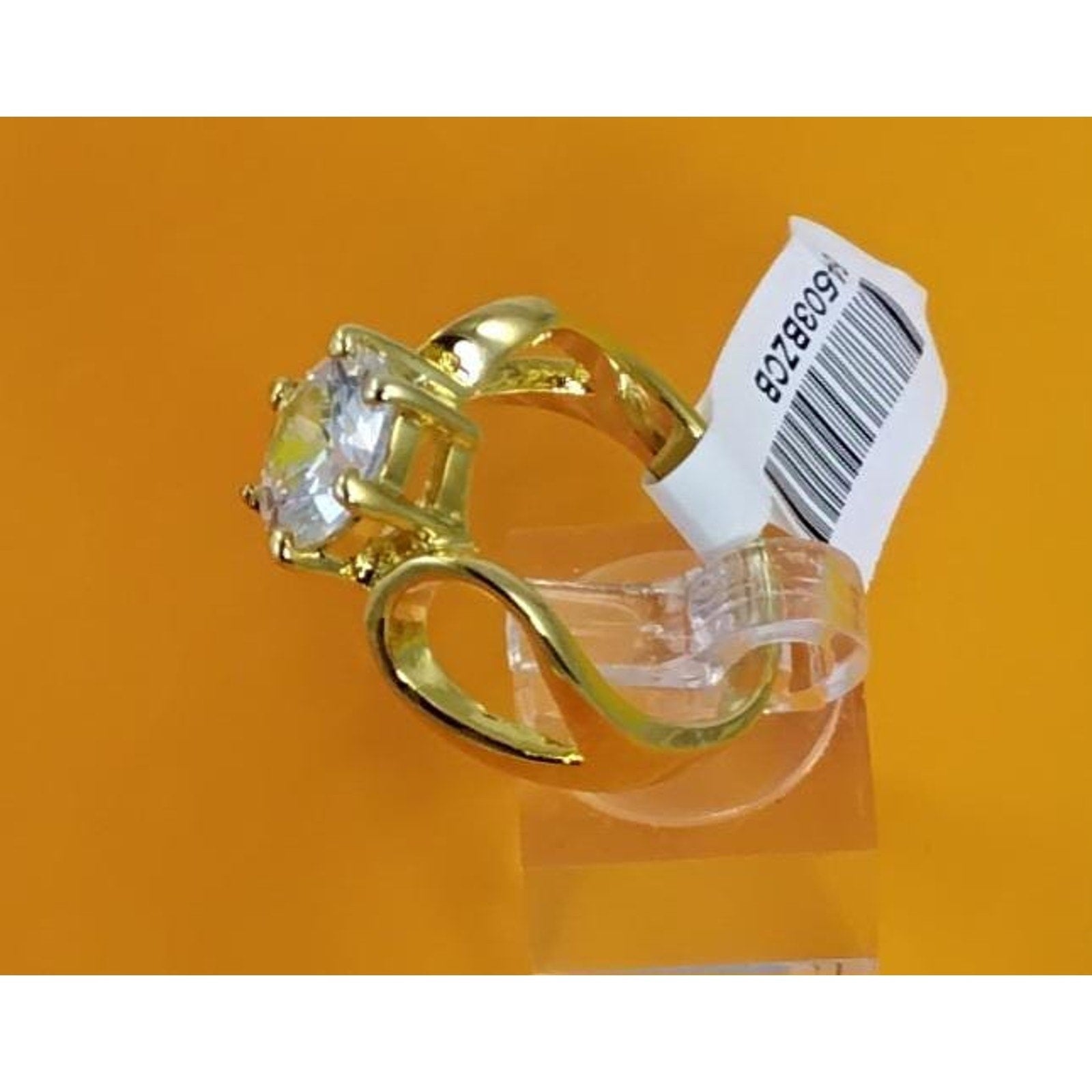 1990s Gold Plated 3.25 CT Size 9 Solitaire Engagement Cocktail Sim Diamond Ring - HoneyThomas.com