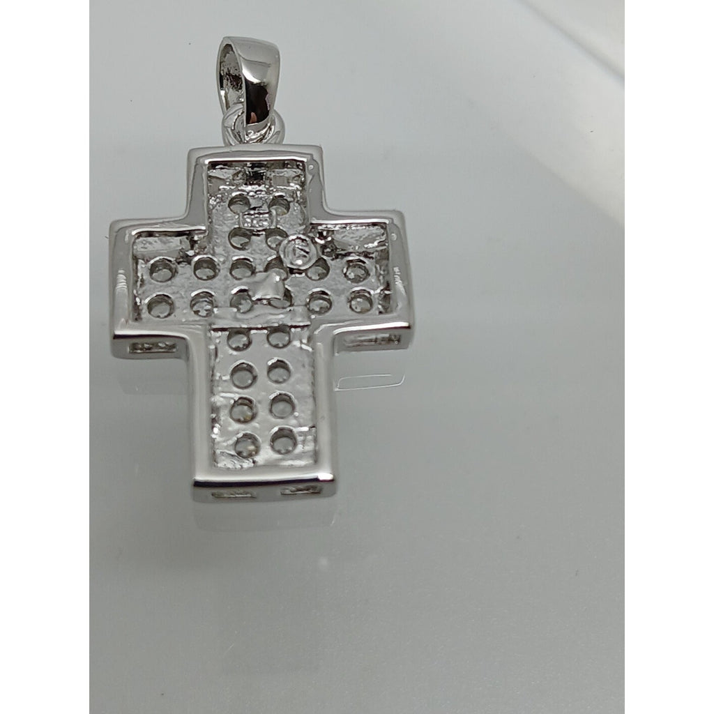 Elegant 90s Vintage Sterling Silver Cross Pendant with Sparkling White CZ Stones - HoneyThomas.com