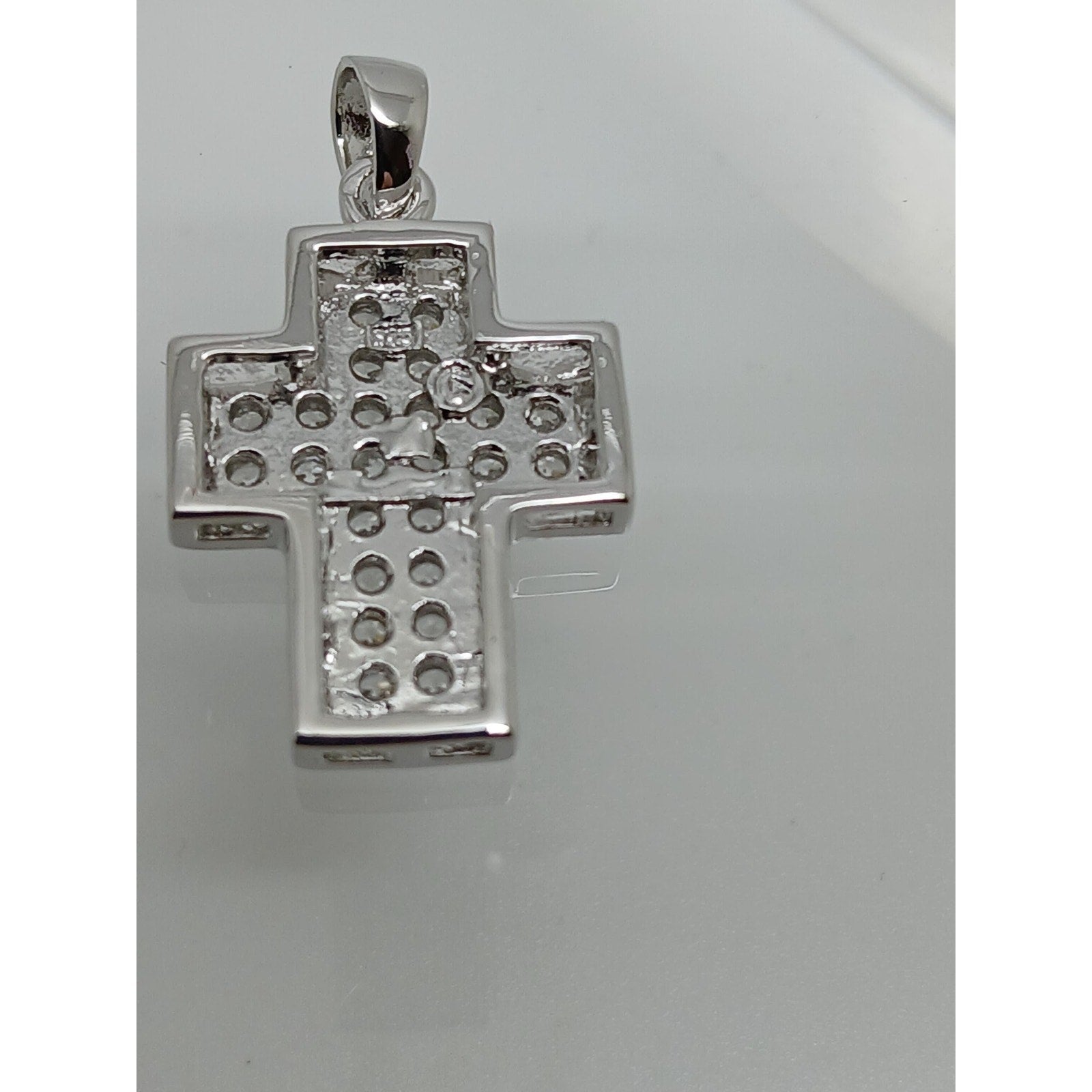 Elegant 90s Vintage Sterling Silver Cross Pendant with Sparkling White CZ Stones - HoneyThomas.com