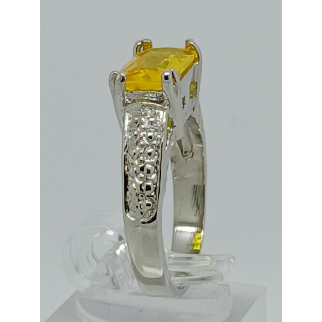 3CT Vintage Gold Plated Canary Yellow Radiant Sim Diamond CZ Engagement Ring 7 - HoneyThomas.com