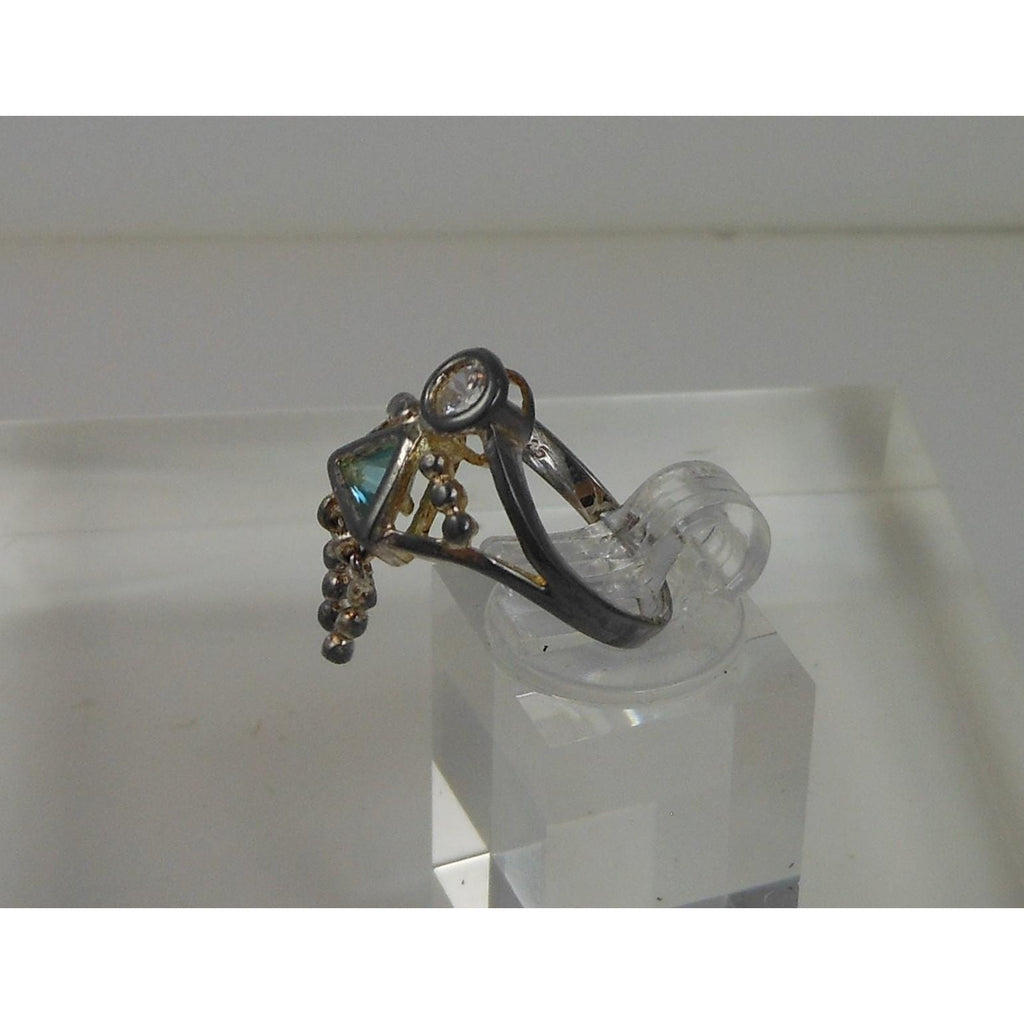 Elegant Sterling Silver Charm Ring Mother Grandmother Vintage Sim Diamond Size 6